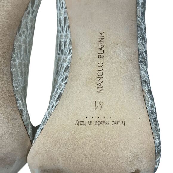 Manolo Blahnik BB 105 White Lace Satin Pumps Bridal Heels Size 41 Made in Italy - Picture 11 of 12